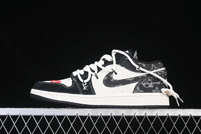 All categories Air Jordan Jordan series basketball shoes Air Jordan 1 Low High-end customized low-top sneakers Air Jordan 1 Low AJ1 Joe 1 LV joint black toe drawstring High-end customized low-top retro basketball shoes YX5066-383